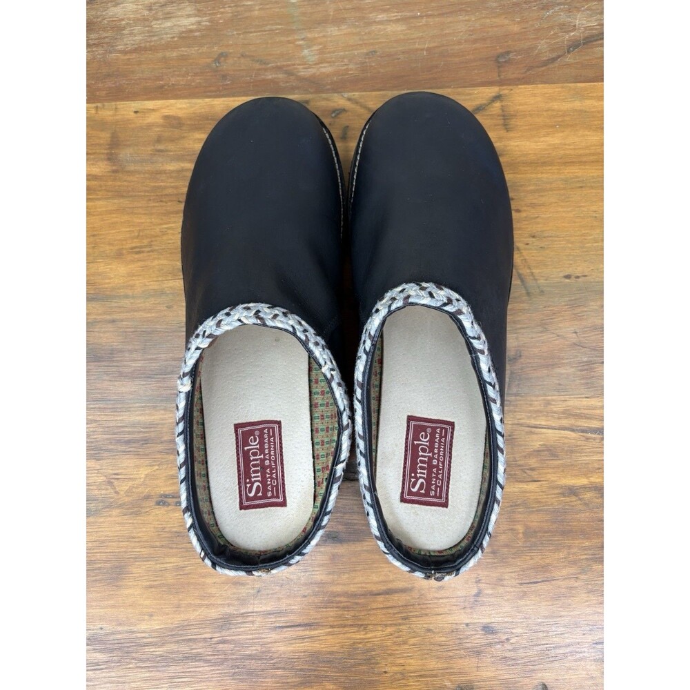 Simple Shoes Original Clog Black Leather Braided Trim Mule Men 14 M Women 16 - Picture 9 of 13